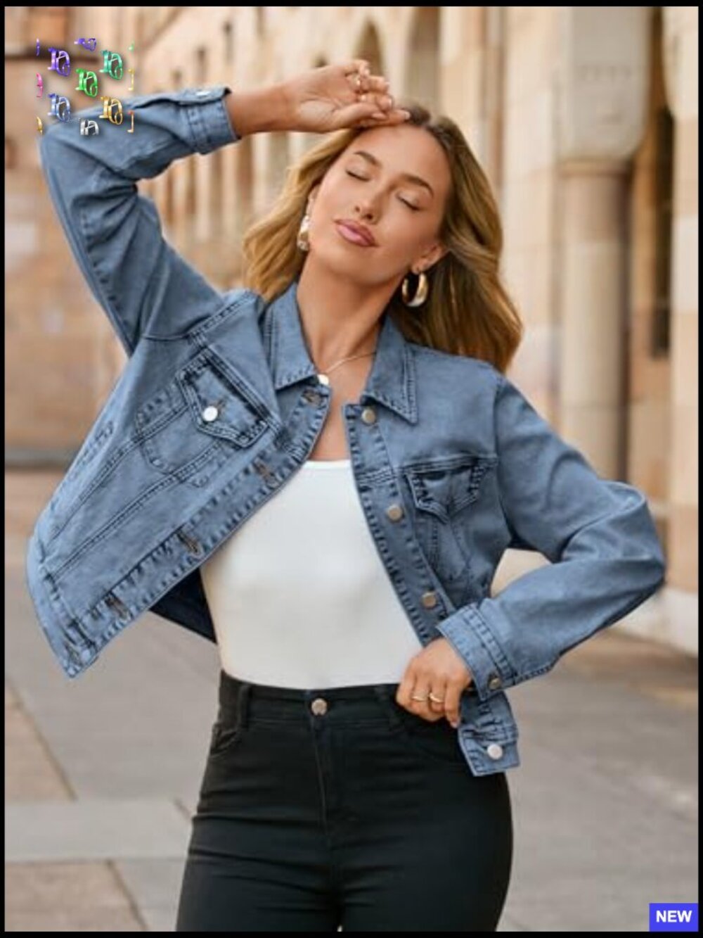 Classic Denim Jacket Long Sleeve Button Down Fitted Western Coat with Pockets - Picture 2 of 7